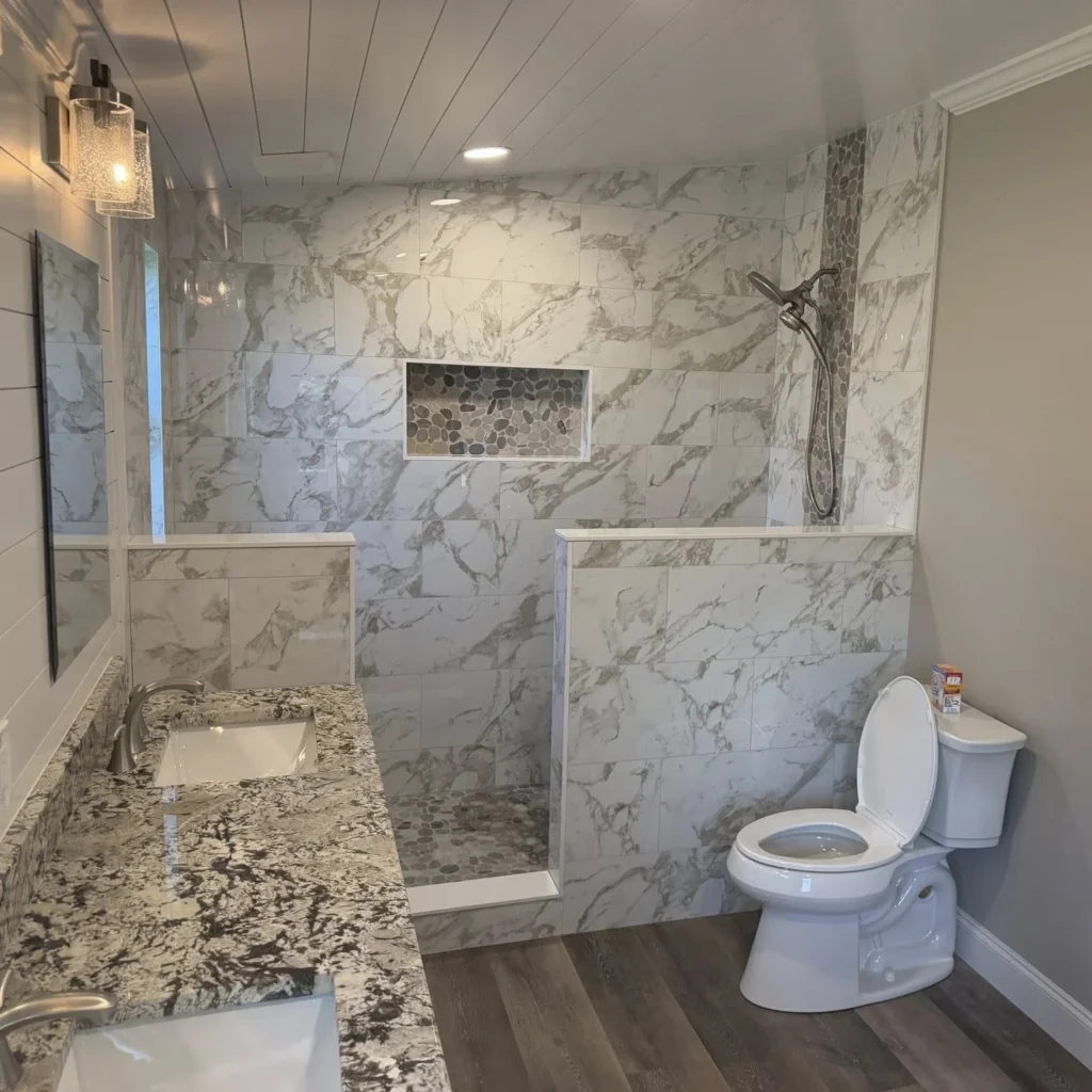 White themed bathroom remodeling carried out by Regalbuto Contractors