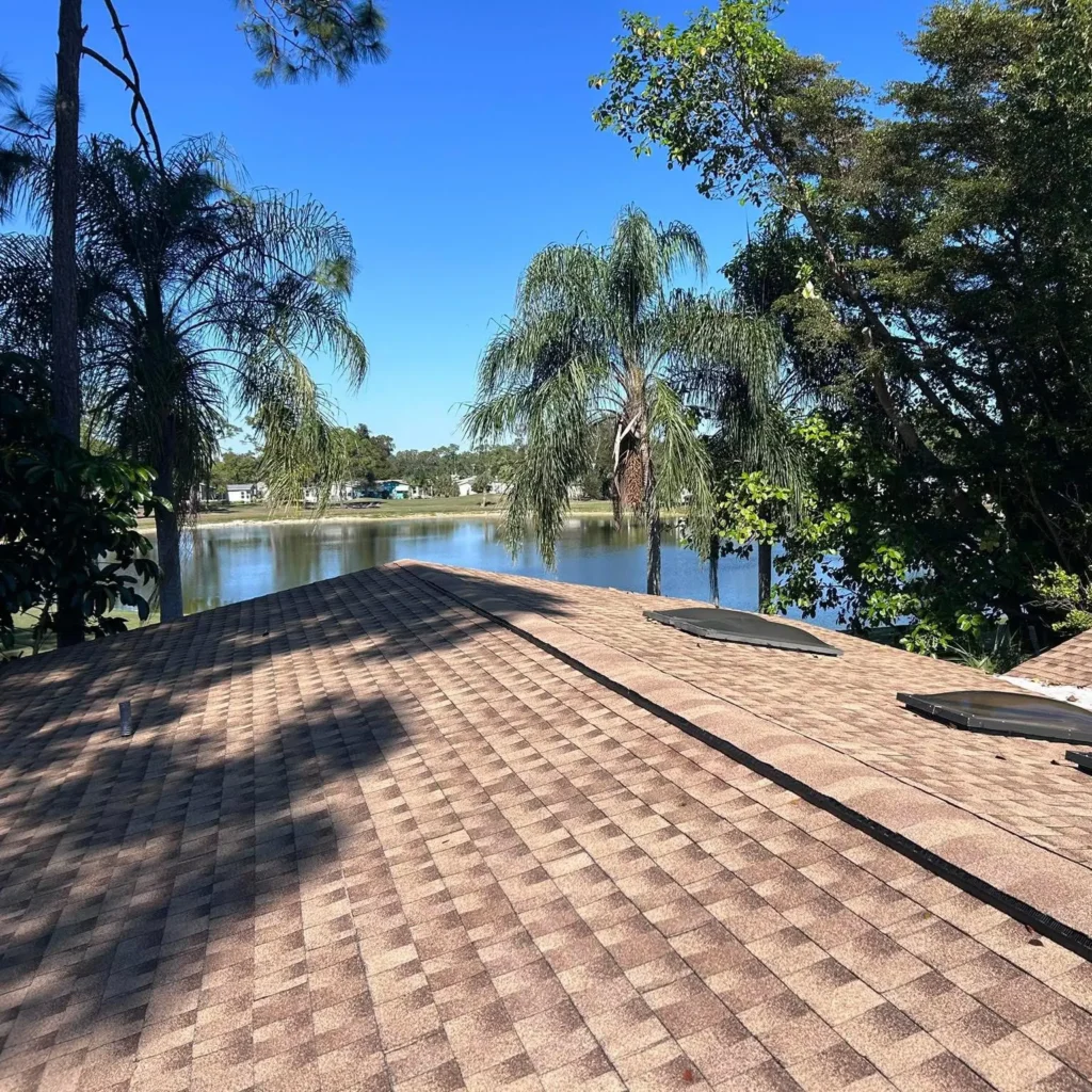 View on top of new roof installed by Regalbuto Contractors, a general contractor in Fort Myers, FL